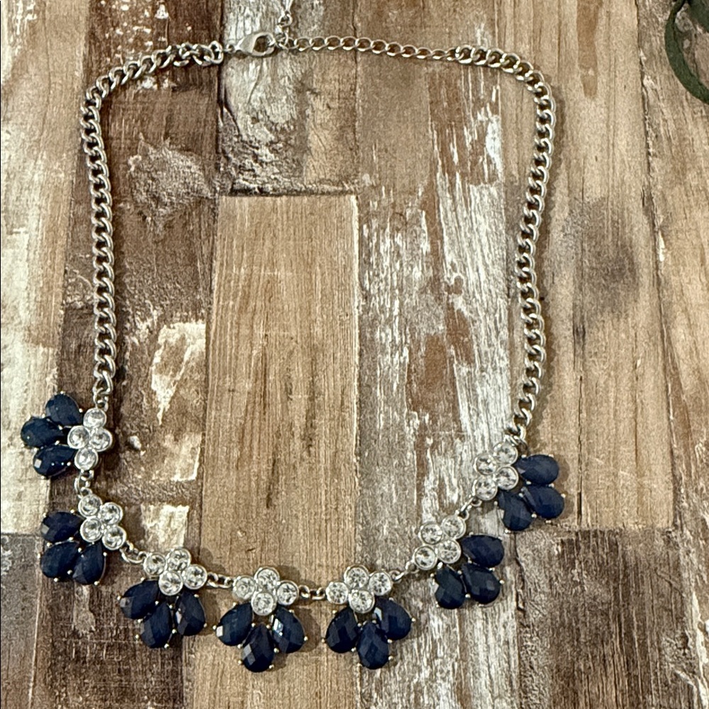 Silver and Blue Floral Necklace